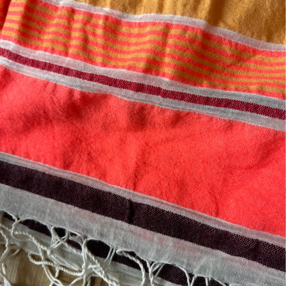 Oversized Bright Neon Crepe Fringe Stripe Scarf - Picture 4 of 6